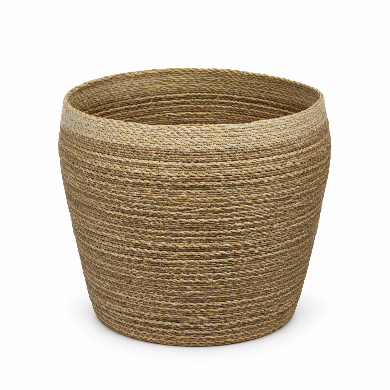 Panier rond pour plantes en fibre d’herbe marine naturelle